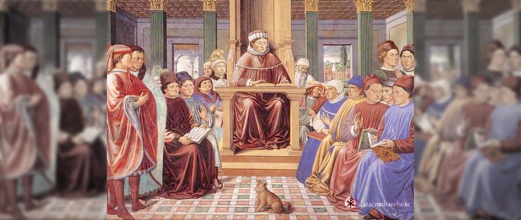St. Augustine Teaching at the School of Rome, by Benozzo Gozzoli, 1465 A.D.